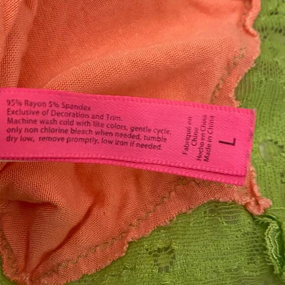 Betsey Johnson Orange and Green Size Large Nighty Cotton and Lace Slip Y2K - Picture 14 of 15